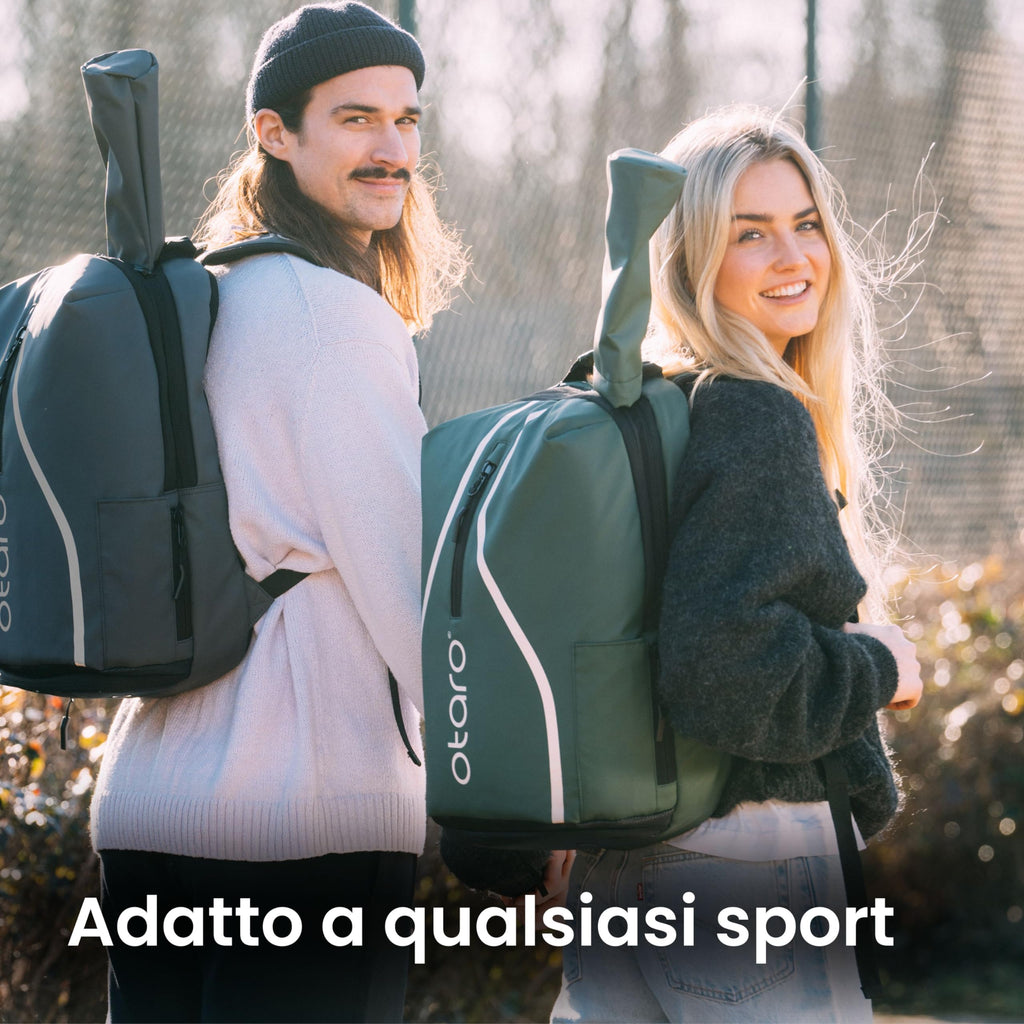 Otaro Zaino Tennis | Zaino con porta scarpe, scomparto per laptop e scomparto per 2 racchette | Zaino sportivo | Porta racchetta tennis | Borsa tennis con copertura antipioggia e sacca per biancheria