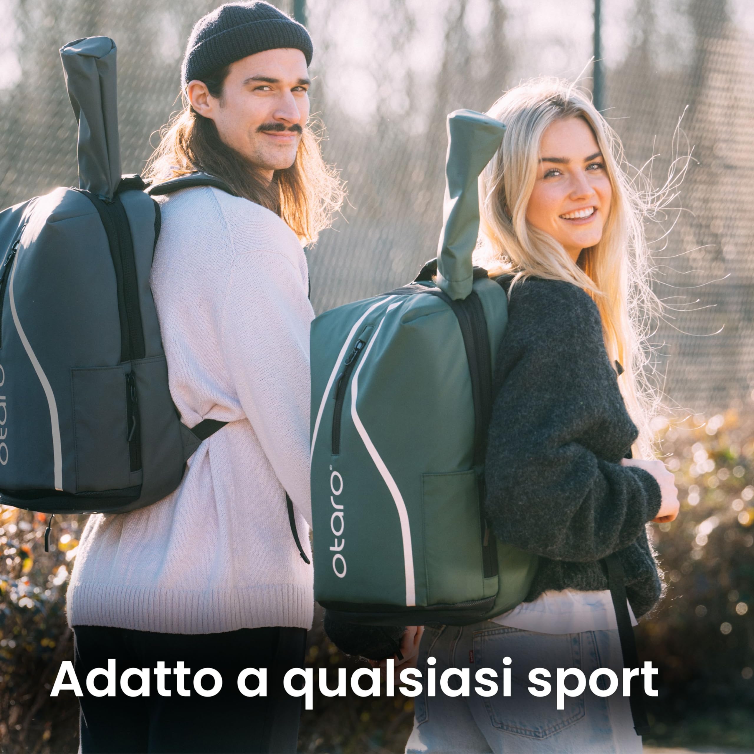 Otaro Zaino Tennis | Zaino con porta scarpe, scomparto per laptop e scomparto per 2 racchette | Zaino sportivo | Porta racchetta tennis | Borsa tennis con copertura antipioggia e sacca per biancheria