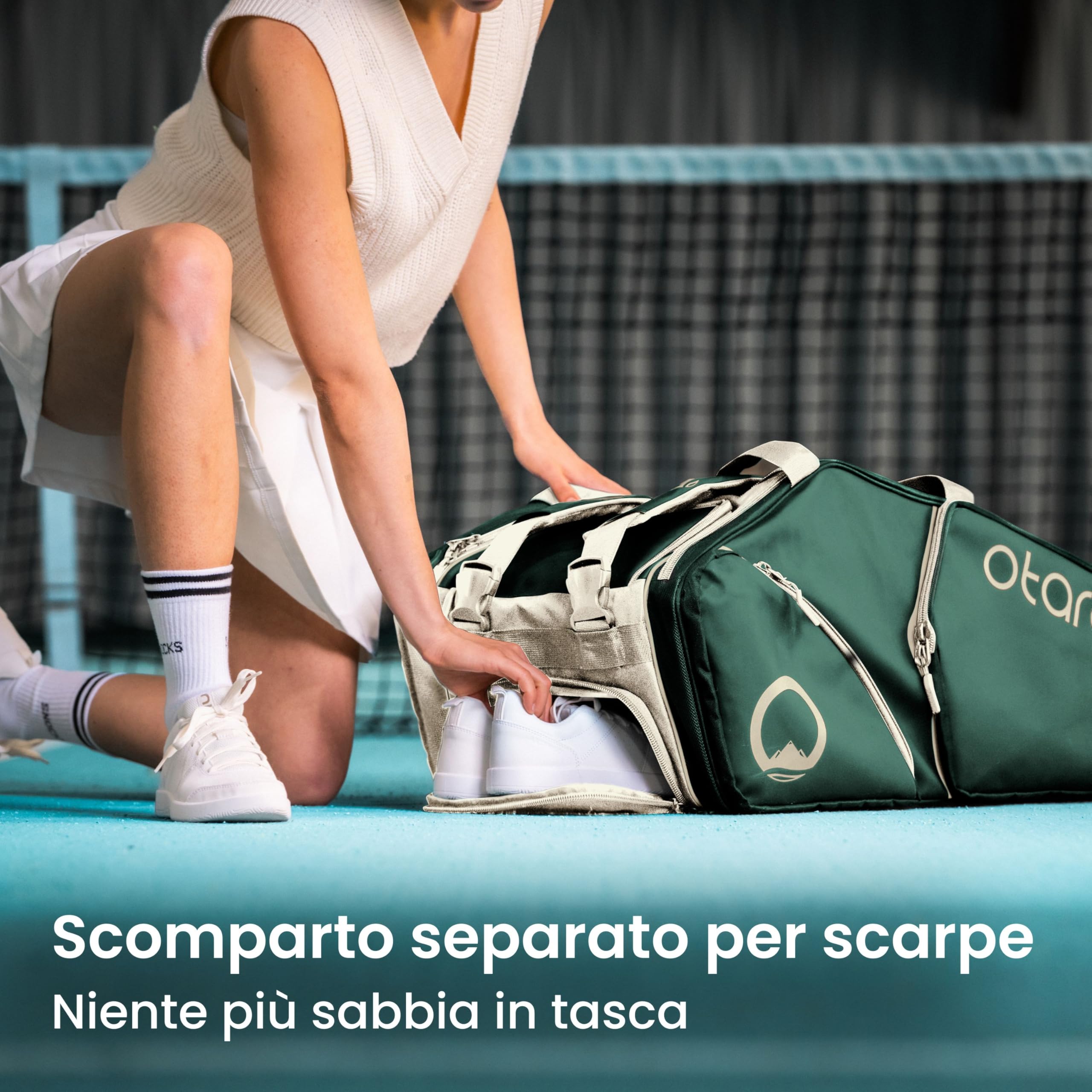 Otaro Sac de tennis 82L | Sac de raquettes de tennis pour 4 raquettes | Avec compartiment isolé, compartiment à chaussures, compartiment thermique et compartiment pour ordinateur portable | Système de transport 3 en 1 | Sac à dos de tennis hydrofuge
