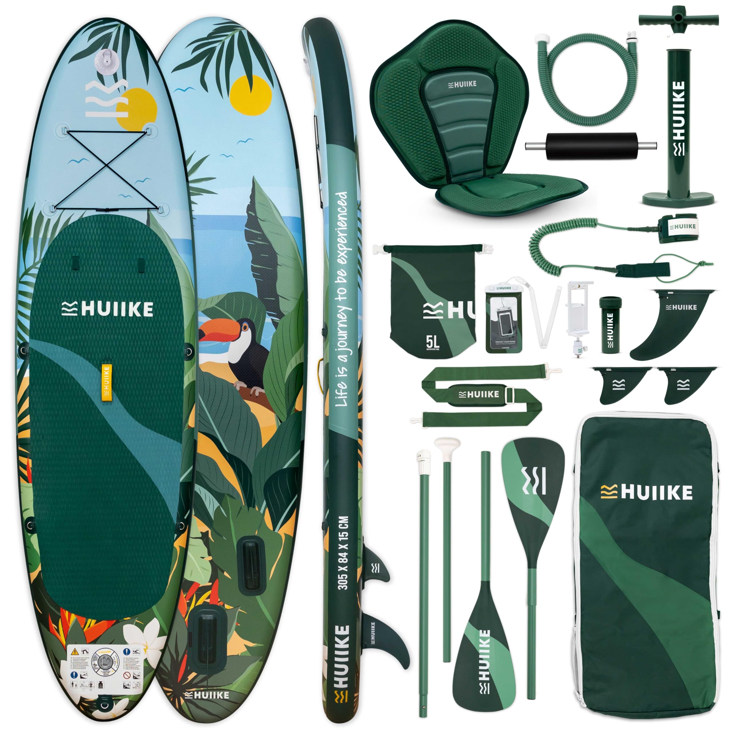 HUIIKE Tavola Sup Gonfiabile Adulti con Accessori Inclusi, Pagaia, Pinne, Pompa. Stand Up Paddle Board con Grande Stabilità e Resistenza. 305 x 84 x 15 cm, Carico Massimo 130 kg