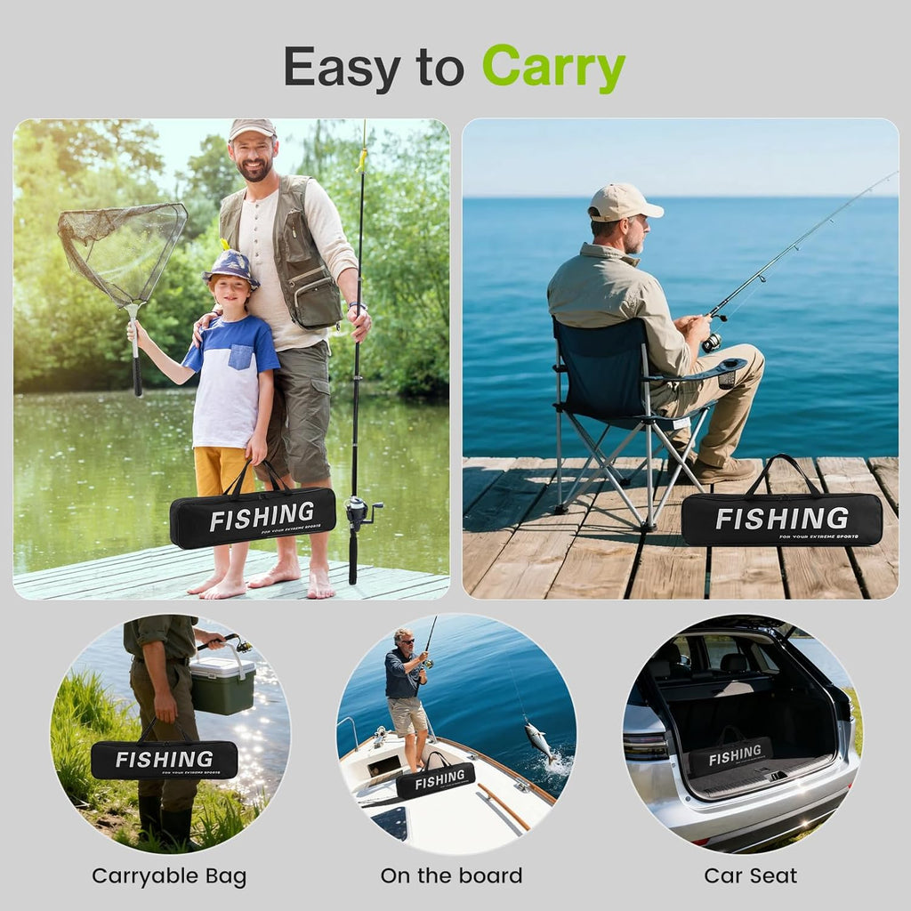 Lomffy Canna da Pesca e Mulinello Combo Set, 1.8M Kit di Esche da Pesca e Borsa con Rete Set Combinato Canna da Pesca Telescopica e Mulinello con Linea Borsa da Trasporto per Acqua Dolce Acqua Salata