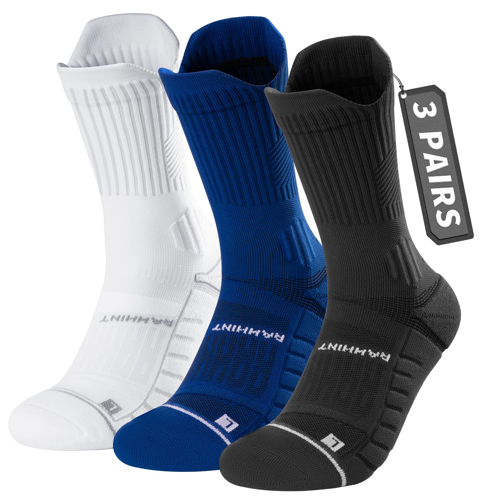 Coolmax Compressione 3 Paia Calzini Running Uomo Calze da Corsa Trekking Padel Uomo, Anti-Vesciche & Con Supporto Dell'arco Plantare, 35-51