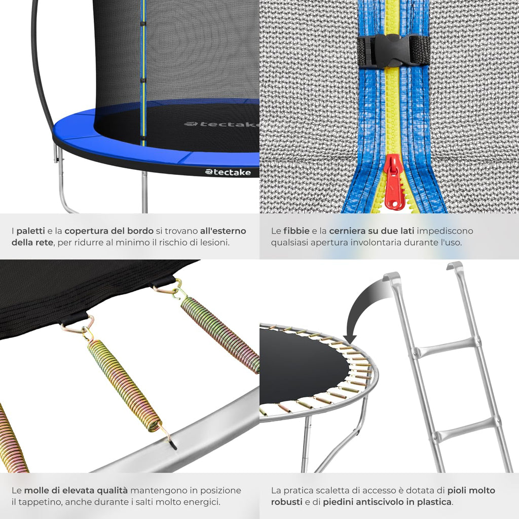 tectake® Trampoline de jardin, pour le fitness et le jeu, pour enfants et adultes, avec filet de sécurité et échelle