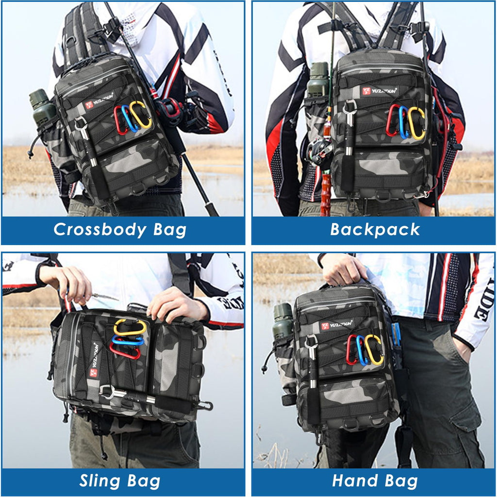 Zaino per Attrezzatura Pesca con Portacanna - Borsa Impermeabile e Traspirante per Pesca, Escursionismo, Caccia, Campeggio (Black)
