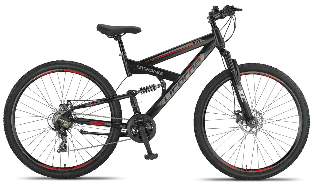 Licorne Bike - VTT Premium Strong 2D 26, 27,5 et 29 pouces, vélo avec freins à disque avant et arrière, 21 vitesses, tout suspendu