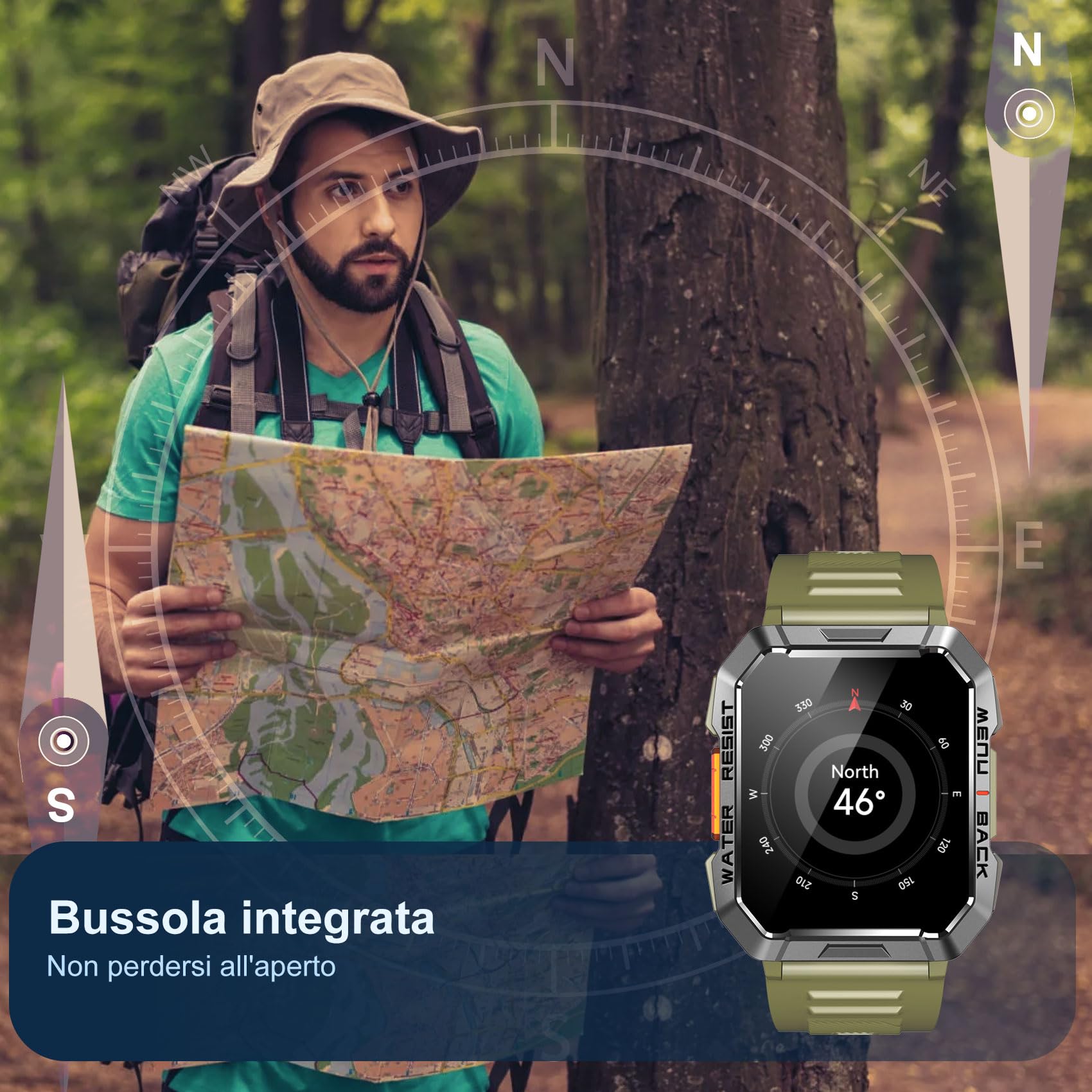 Blackview Smartwatch Uomo, Orologio Intelligente Fitness con Chiamate Bluetooth, 2.01" Militari Smart Watch Tracker 100+ Modalità Sportive/Cardiofrequenzimetro/SpO2/Torcia/Bussola per Android iOS