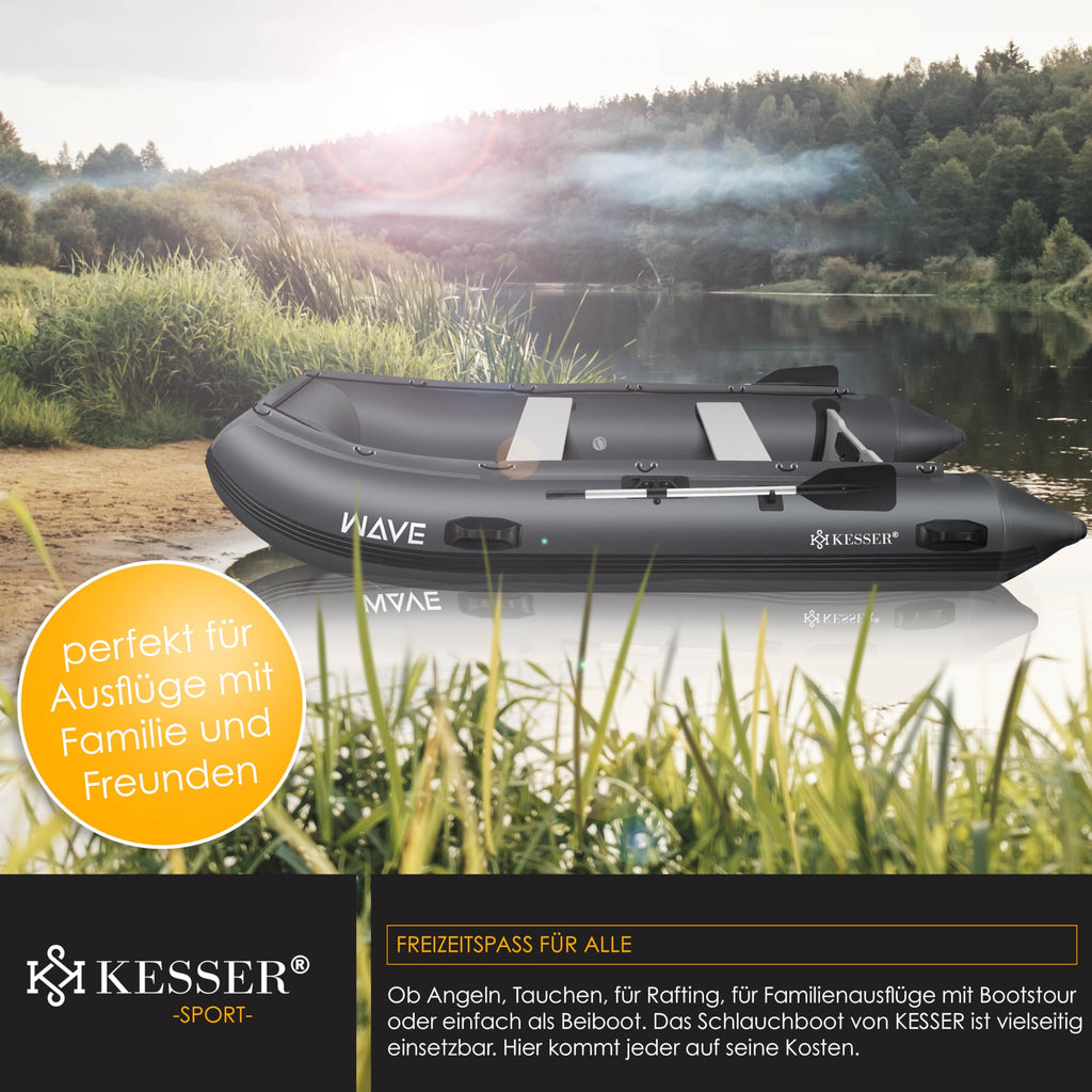 KESSER Gommone 3,20 m per 4 persone – Wave Motor adatto per il tempo libero, barca a motore, barca da pesca, con 2 panche, set di riparazione e borsa gonfiabile in PVC