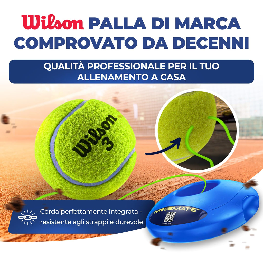 MOVEMATE Dispositivo di Allenamento per Tennis/Padel con Pallina Wilson® | Innovativo Dispositivo Sportivo per Il Tempo Libero per Giocare e Allenarsi all'aperto, in Giardino