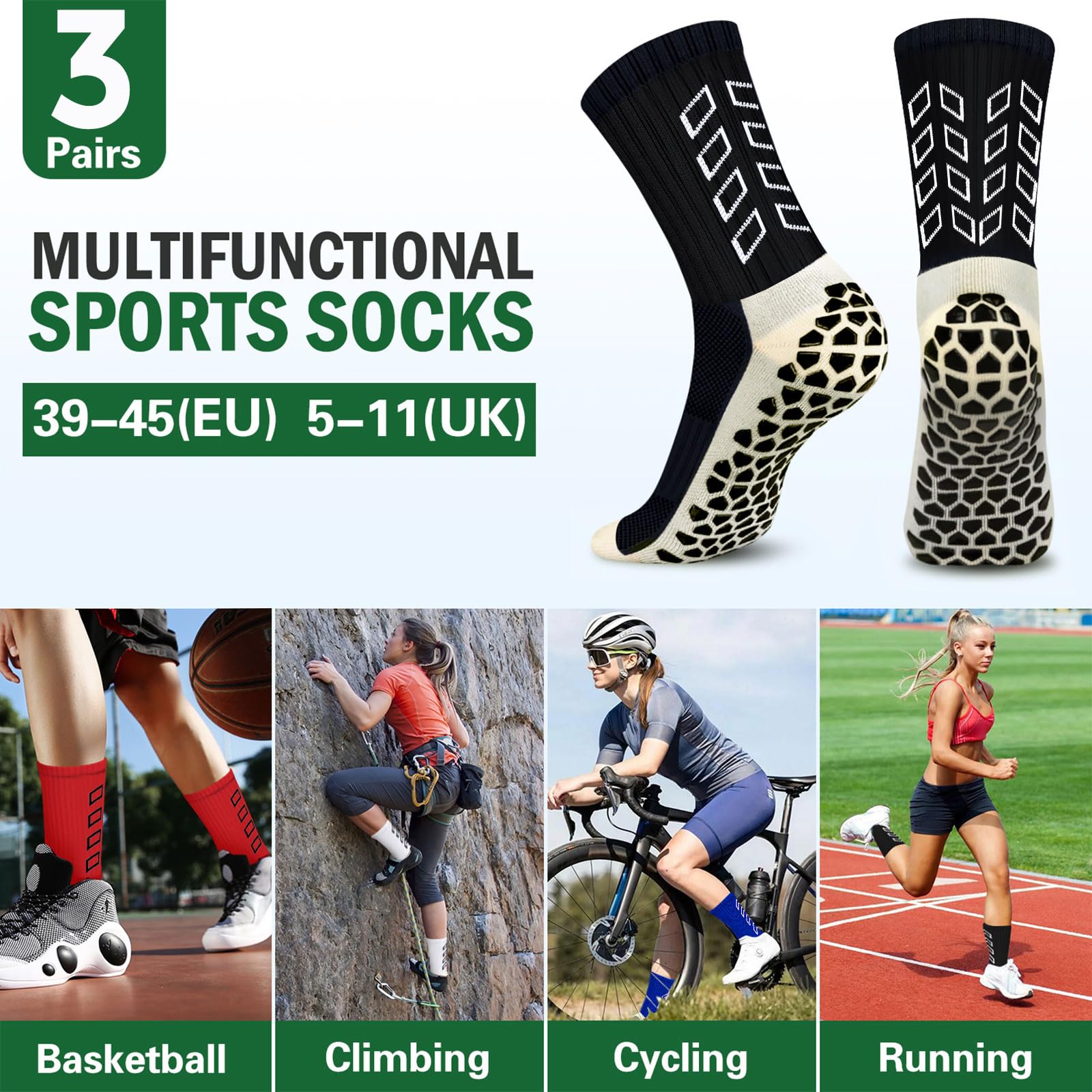 Calze Calcio Antiscivolo Uomo 37-45 Calze Antiscivolo Calcio Anti Vesciche Addensare Cotone Calzini Sportivi Donna Traspirante Calzini Grip Calcio per Ciclismo Trekking