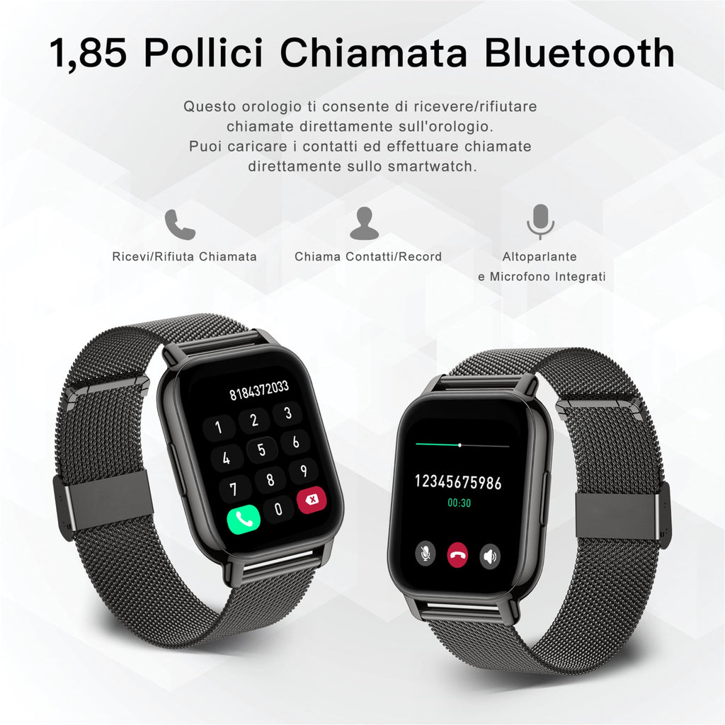 Popglory Smartwatch Uomo Donna Chiamate e Whatsapp, AI Orologio Contapassi 100+ Sports, Assistente, Salute 24/7, Pressione Sanguigna, Cardiofrequenzimetro, SpO2 Sonno, 2 Cinturini per Android iOS
