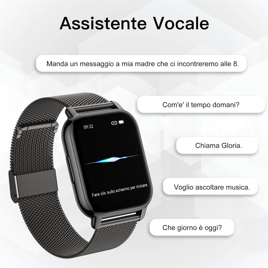 Popglory Smartwatch Uomo Donna Chiamate e Whatsapp, AI Orologio Contapassi 100+ Sports, Assistente, Salute 24/7, Pressione Sanguigna, Cardiofrequenzimetro, SpO2 Sonno, 2 Cinturini per Android iOS