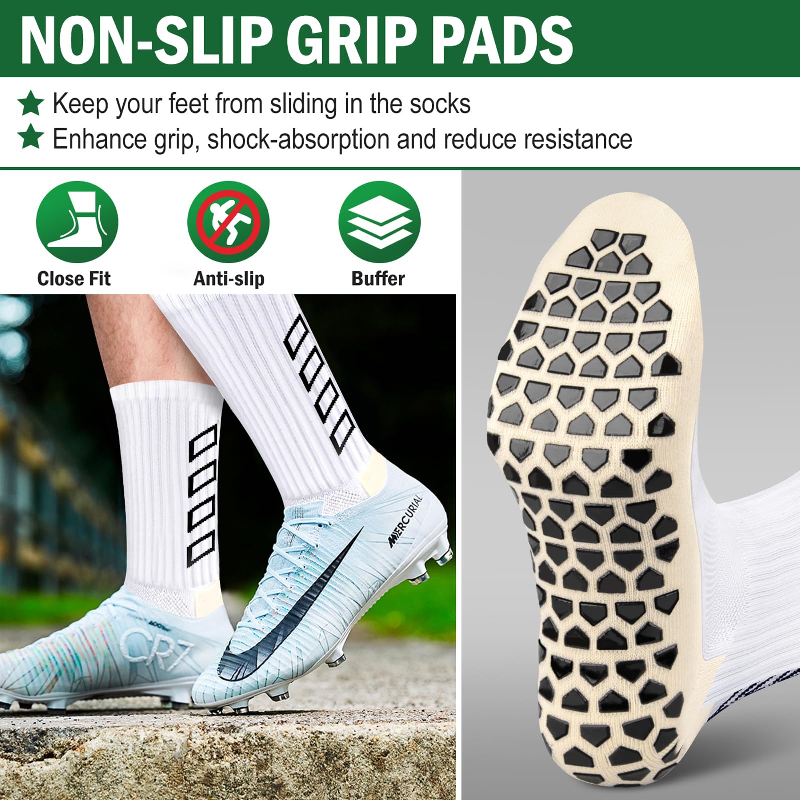 Calze Calcio Antiscivolo Uomo 37-45 Calze Antiscivolo Calcio Anti Vesciche Addensare Cotone Calzini Sportivi Donna Traspirante Calzini Grip Calcio per Ciclismo Trekking
