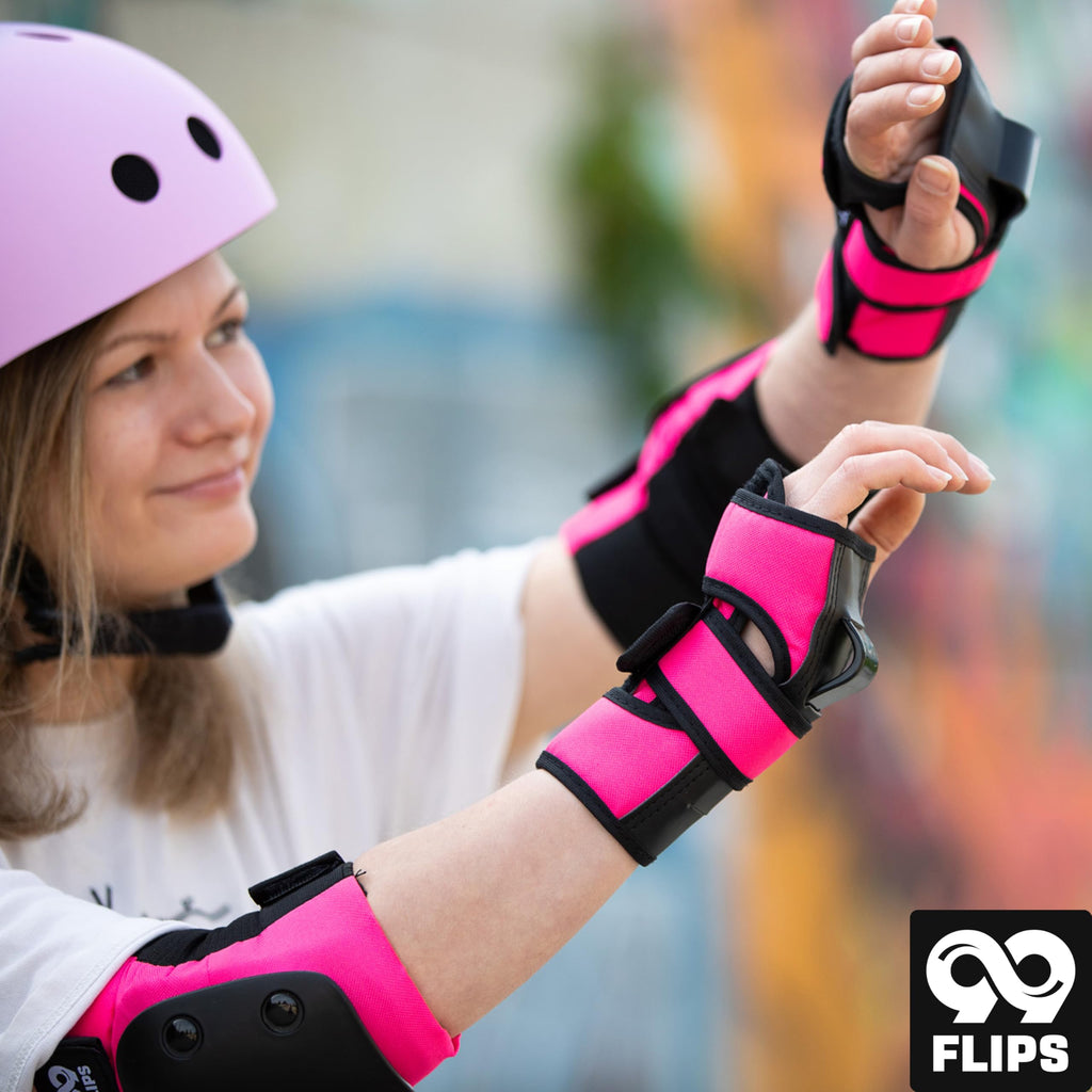 99FLIPS Protezioni Pattini Skateboard Adulto e Giovani - Set di Protezioni da Donna con Ginocchiere e Gomitiere - Protezione Skate