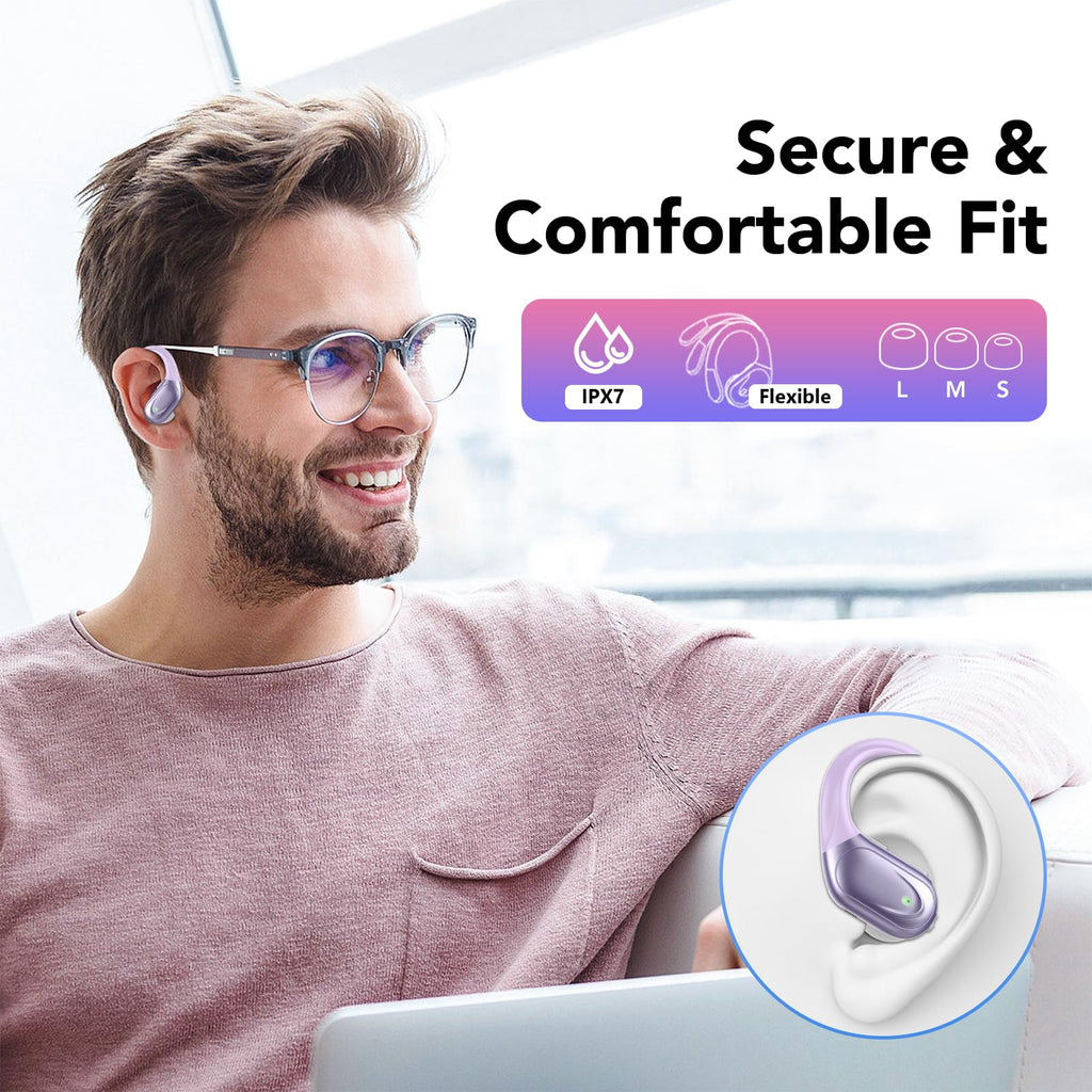 Cuffie Bluetooth, Sport Auricolari Bluetooth 5.3 con Gancio per Orecchio, 60H con Indicatore LED per Cassa di Ricarica, Chiamata ENC HD, Vestibilità Comoda, Basso Profondo, IPX7 Impermeabile(Nero).