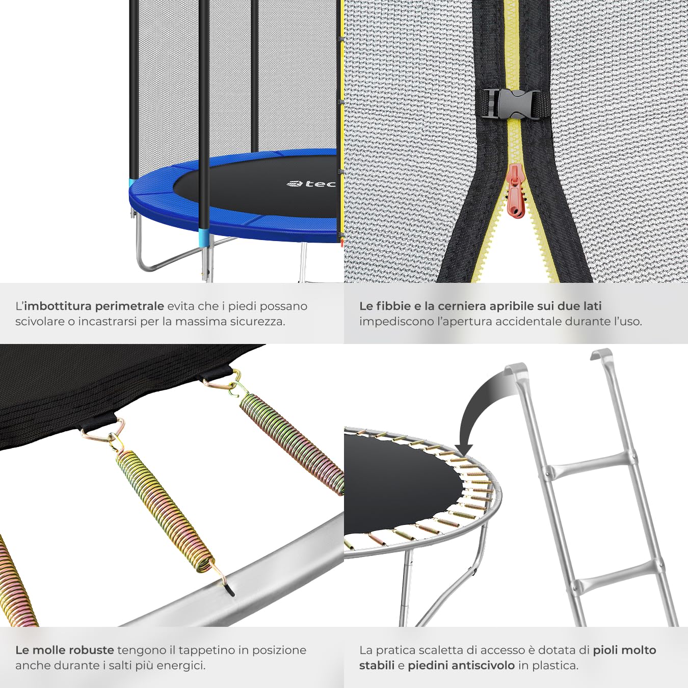 tectake® Trampoline de jardin, pour le fitness et le jeu, pour enfants et adultes, avec filet de sécurité et échelle