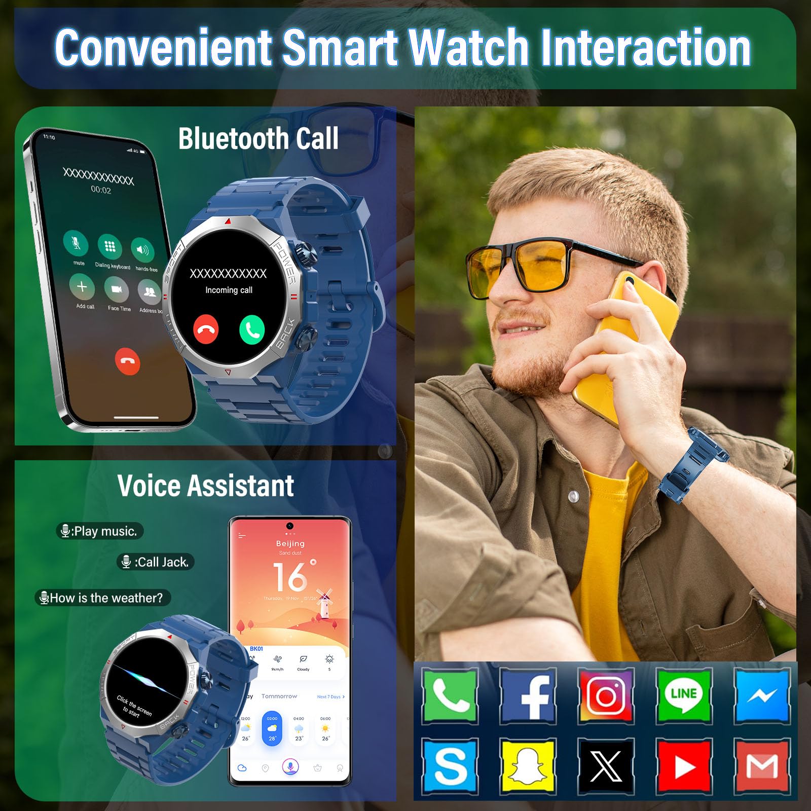 Smartwatch Uomo Militare, Orologio Smartwatch 1.43" con Chiamate Bluetooth, 100+ Modalità Sportive, Batteria 1000 mAh, Monitoraggio Sonno e Cardiofrequenzimetro, Torcia e Bussola per IOS/Android