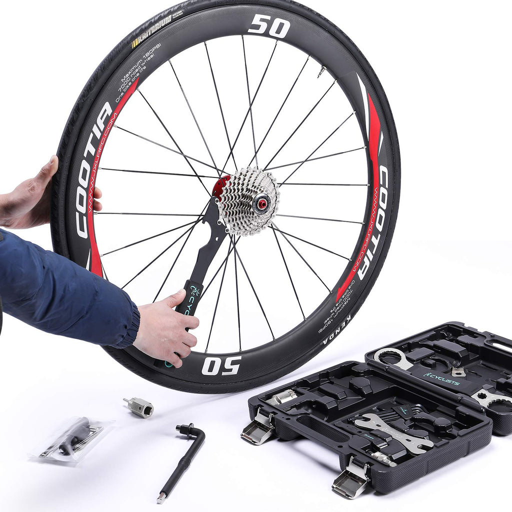 cyclists Kit di Riparazione Bici Portatile, Valigetta Attrezzi per Riparazioni Catene e Pneumatici, Set Completo di Attrezzi per Bici con Custodia per Trasporto