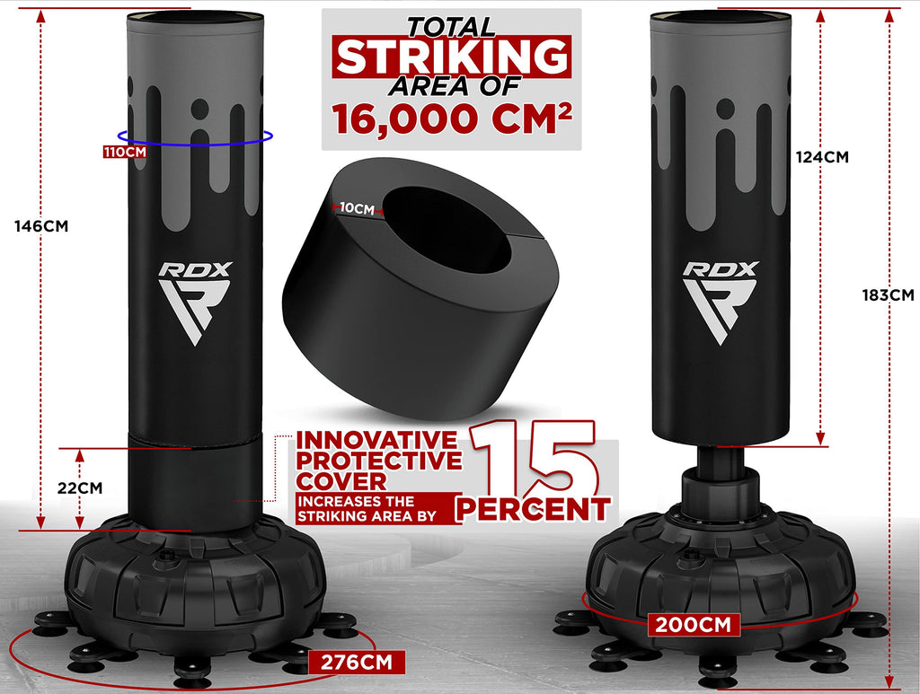RDX Sacco da Boxe Terra, XXL 150KG 6FT Pesante Pieno KARA Sacco con Guantoni e Base, Maya Hide Pelle Piedistallo Adulti Free Standing Bag, MMA Arti Marziali Pugilato Muay Thai Kick Boxing
