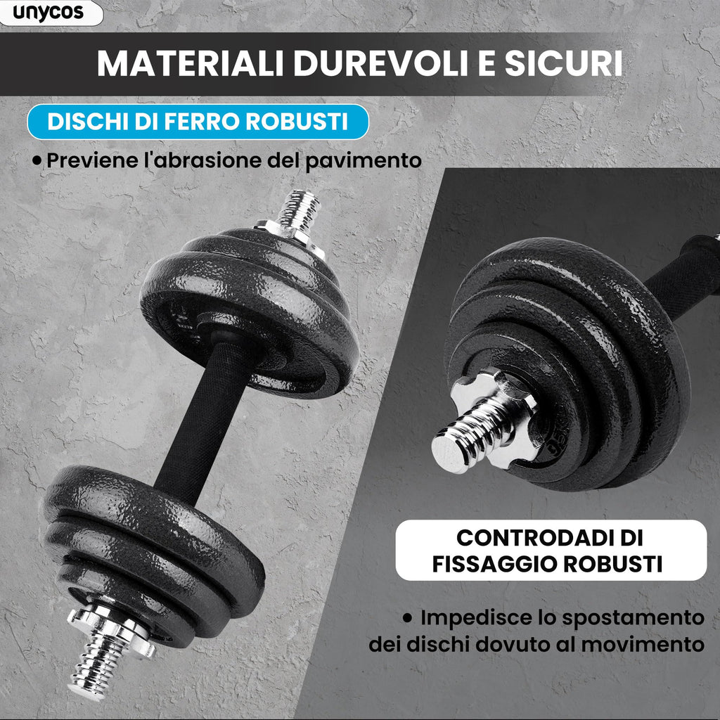 unycos - Haltères Réglables avec Disques 15-50 kg【E-Book + Mallette】Paire de Poids avec Barre de Connexion Antidérapante pour Hommes/Femmes, Entraînement, Gym à Domicile, Fitness (Iron Transformer)