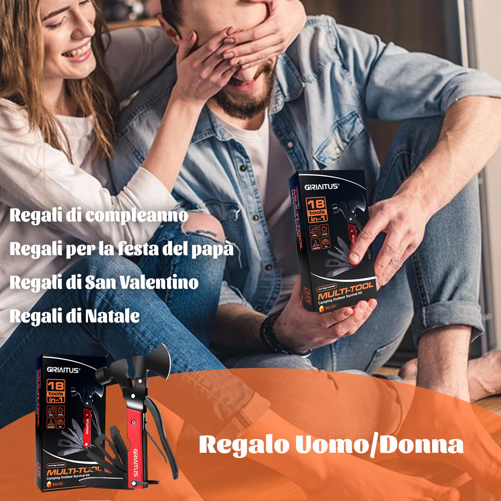 Campeggio Accessori Utili 16in1 Multitool Ascia Sopravvivenza Idee Regalo Uomo Regali Natale con Coltello Martello Pinze Seghetto Cacciavite