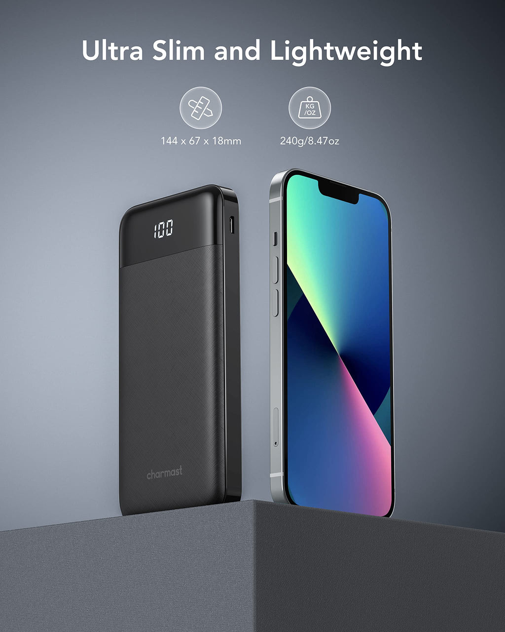 Charmast Power Bank 10000mAh con Cavi Integrati,Caricatore Portatile USB C 5V/3A Powerbank LED Display con 6 Uscite e 3 ingressi per iPhone Samsung Huawei Xiaomi