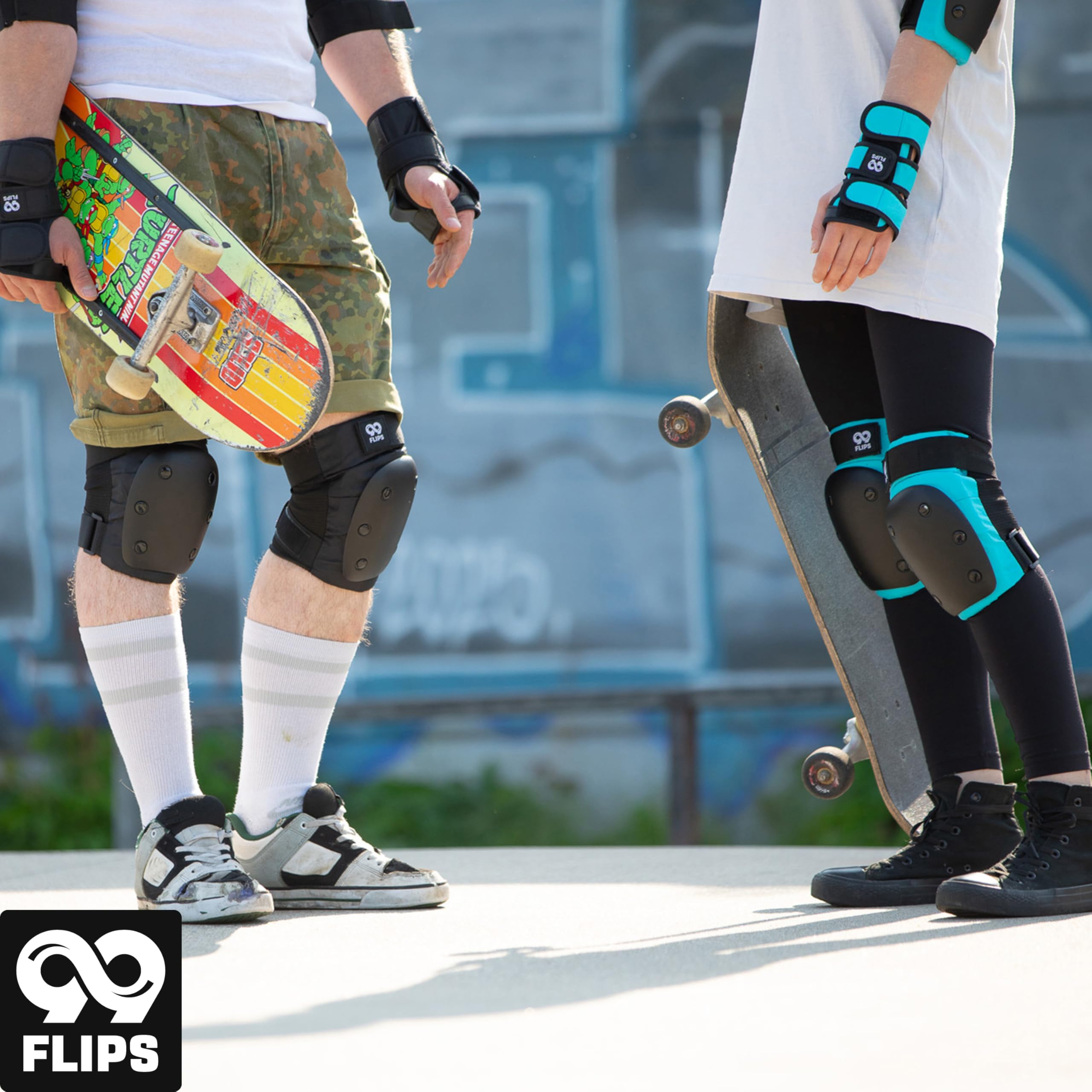 99FLIPS Protezioni Pattini Skateboard Adulto e Giovani - Set di Protezioni da Donna con Ginocchiere e Gomitiere - Protezione Skate