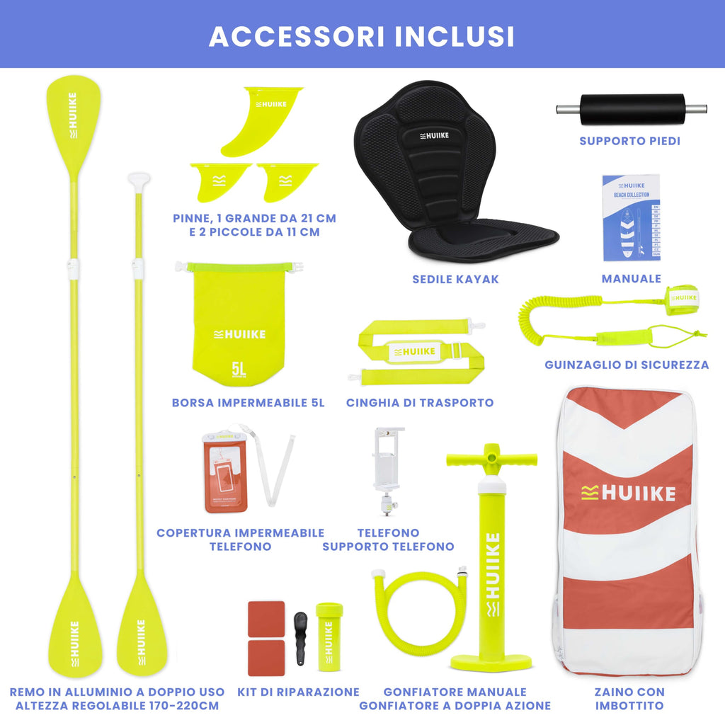 HUIIKE Tavola Sup Gonfiabile Adulti con Accessori Inclusi, Pagaia, Pinne, Pompa. Stand Up Paddle Board con Grande Stabilità e Resistenza. 305 x 84 x 15 cm, Carico Massimo 130 kg