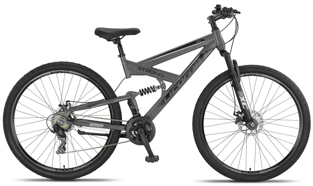 Licorne Bike - VTT Premium Strong 2D 26, 27,5 et 29 pouces, vélo avec freins à disque avant et arrière, 21 vitesses, tout suspendu