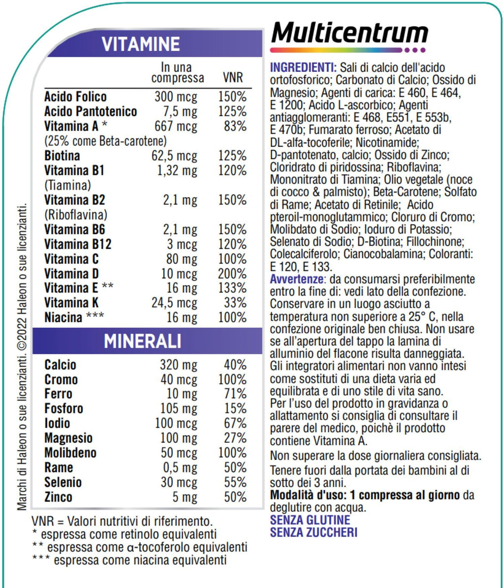 Multicentrum Donna Integratore Multivitaminico completo per donna, con Vitamina D, K, Acido Folico, Calcio, Ferro, per combattere stanchezza e affaticamento, 100 Compresse