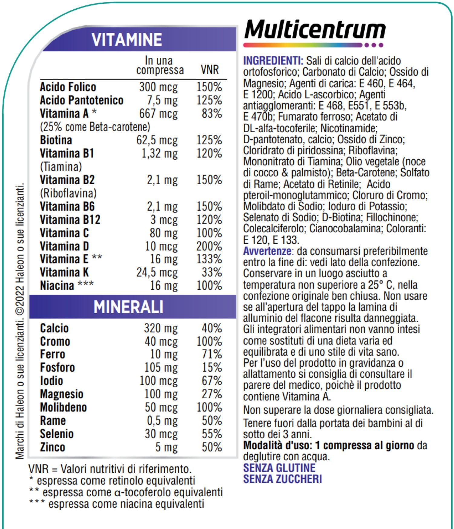 Multicentrum Donna Integratore Multivitaminico completo per donna, con Vitamina D, K, Acido Folico, Calcio, Ferro, per combattere stanchezza e affaticamento, 100 Compresse