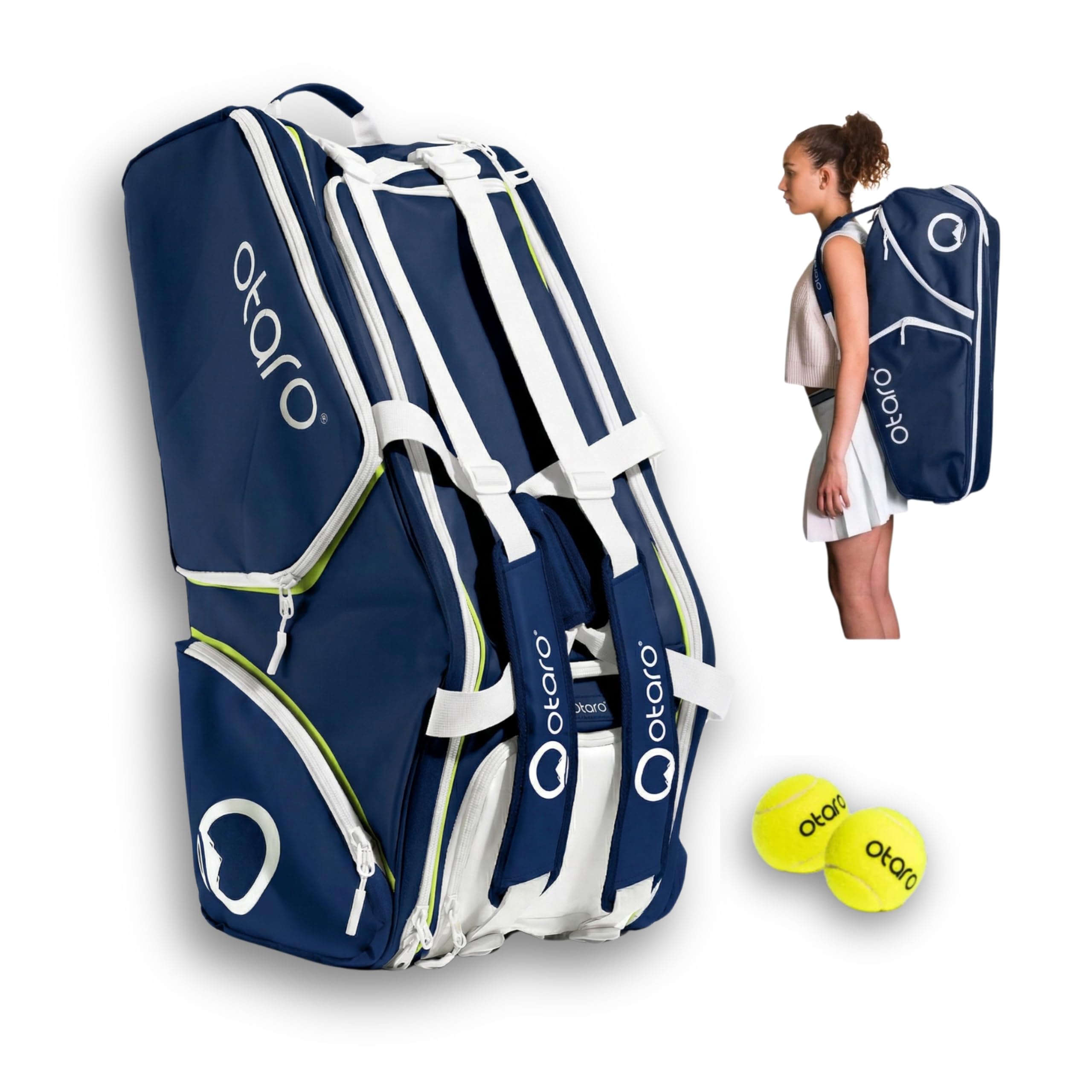 Otaro Borsa tennis 82L | Borsone tennis per 4 racchette | Con scomparto isolato, scomparto per scarpe, scomparto termico e scomparto per laptop | Sistema trasporto 3 in 1 | Zaino tennis idrorepellente