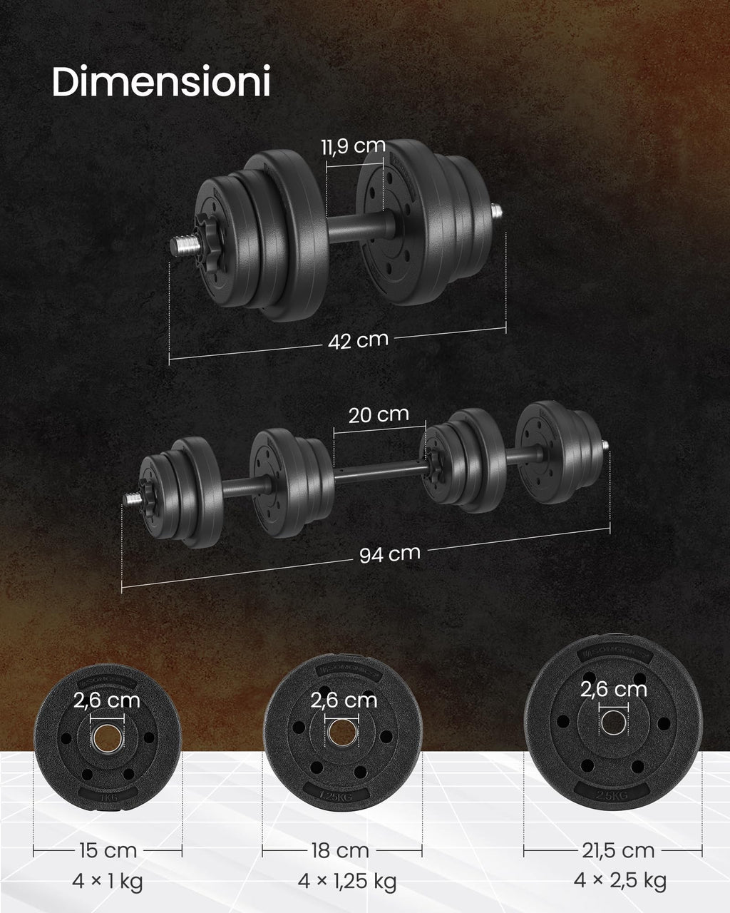 SONGMICS Manubri 2 in 1, Set di Bilanciere Corto, con Tubo di Collegamento in Acciaio, Allenamento, Fitness, Sollevamento Pesi per Casa, Palestra