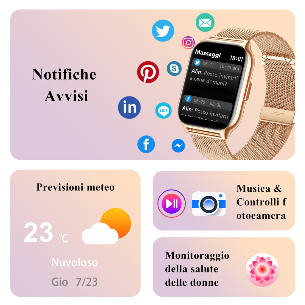 Popglory Smartwatch Uomo Donna Chiamate e Whatsapp, AI Orologio Contapassi 100+ Sports, Assistente, Salute 24/7, Pressione Sanguigna, Cardiofrequenzimetro, SpO2 Sonno, 2 Cinturini per Android iOS