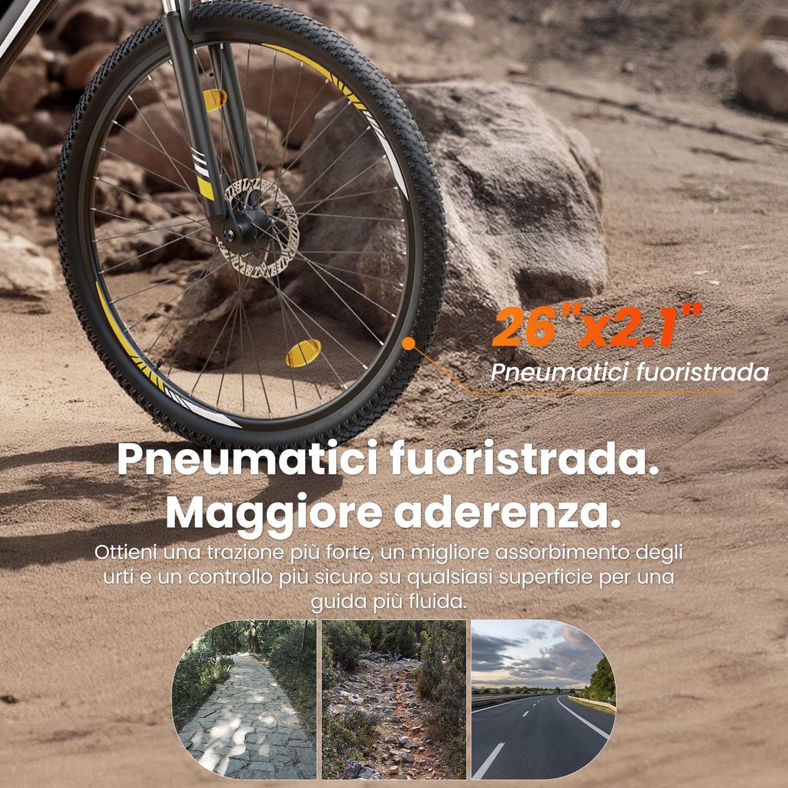 Touroll Bicicletta Elettrica, U1 26"/29", Autonomia di 65km, mountain bike elettrica, Motore 45 NM, Batteria Rimovibile 13Ah
