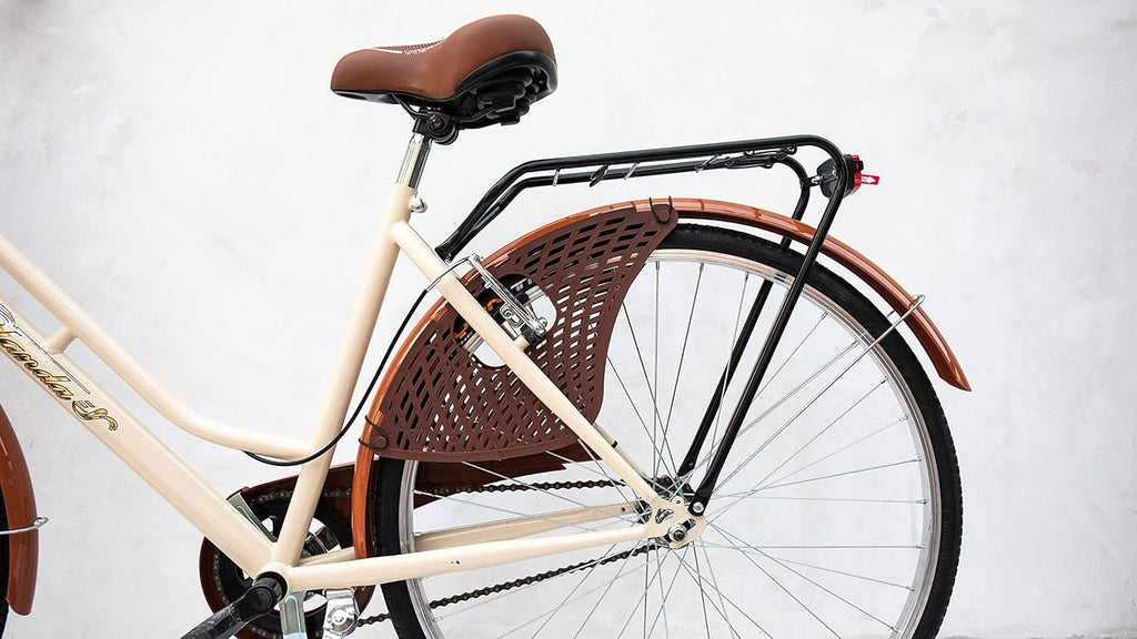 MADICKS Vélo de Ville Holla-dame 26 Pouces Vintage Rétro avec Panier Beige