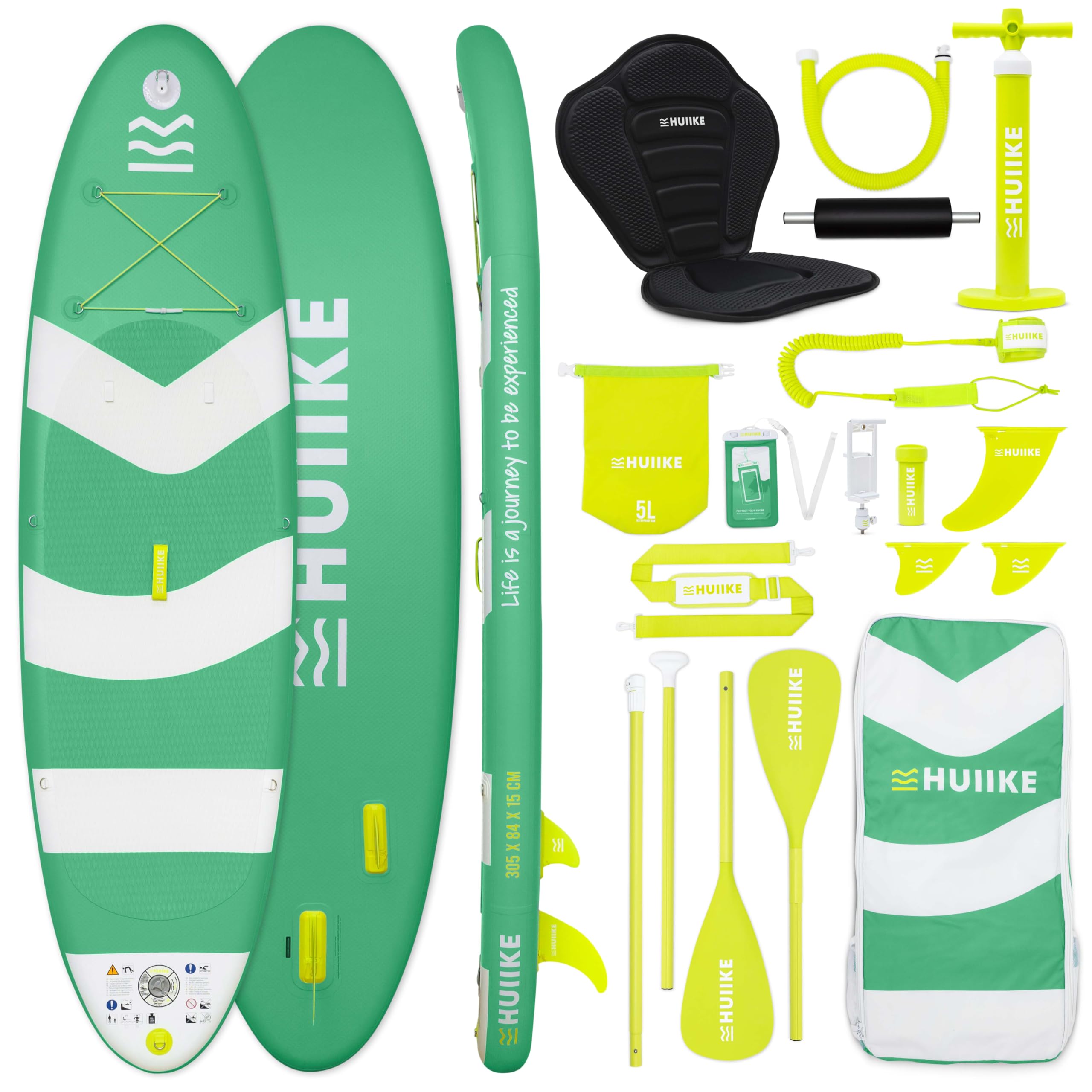 HUIIKE Tavola Sup Gonfiabile Adulti con Accessori Inclusi, Pagaia, Pinne, Pompa. Stand Up Paddle Board con Grande Stabilità e Resistenza. 305 x 84 x 15 cm, Carico Massimo 130 kg