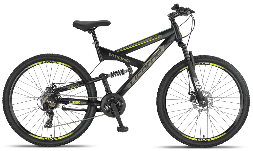 Licorne Bike - VTT Premium Strong 2D 26, 27,5 et 29 pouces, vélo avec freins à disque avant et arrière, 21 vitesses, tout suspendu