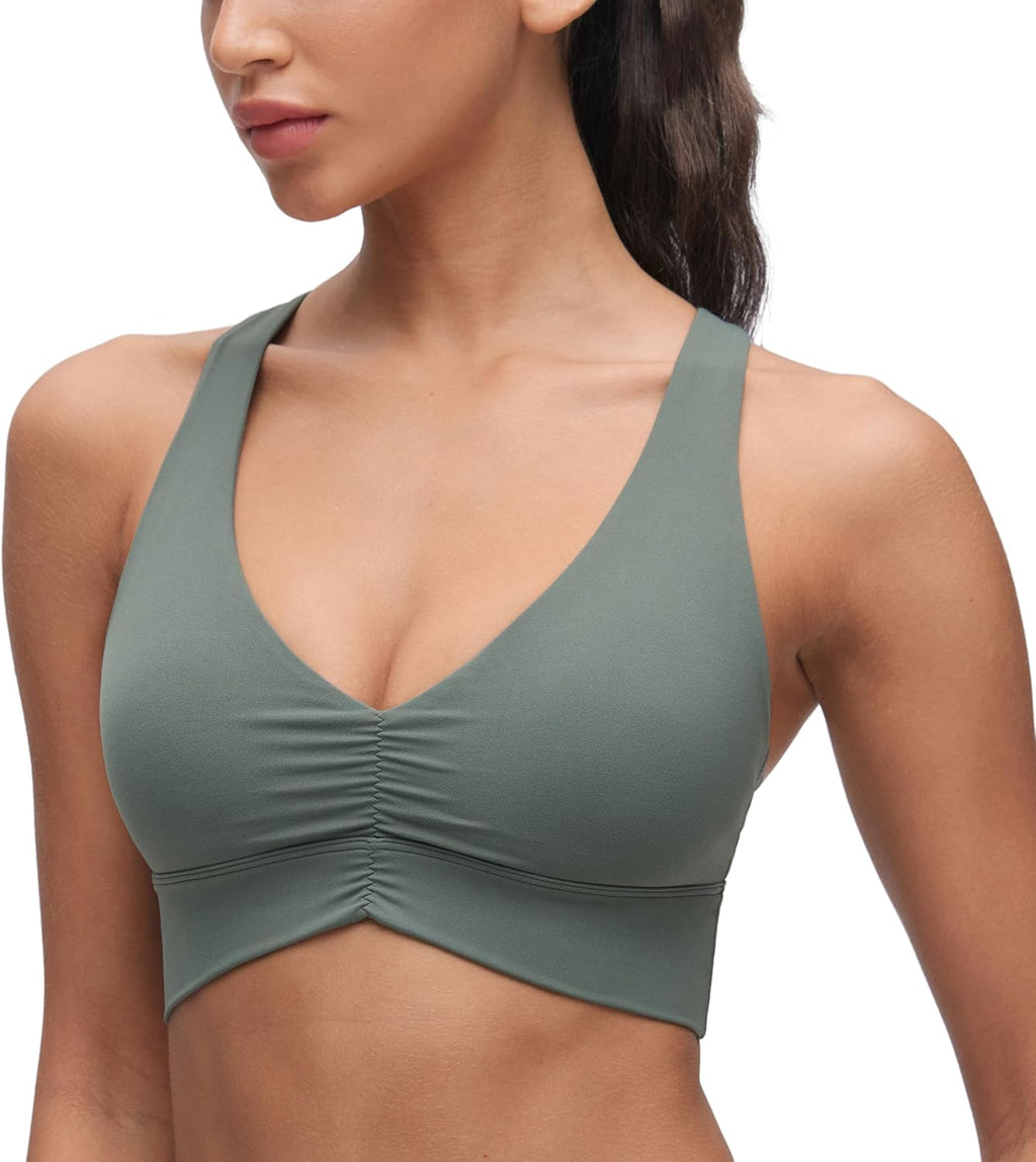 CRZ YOGA Butterluxe Donna Increspato Sport Reggiseni Collo a V Incrocio Schiena Yoga Canotta Tops