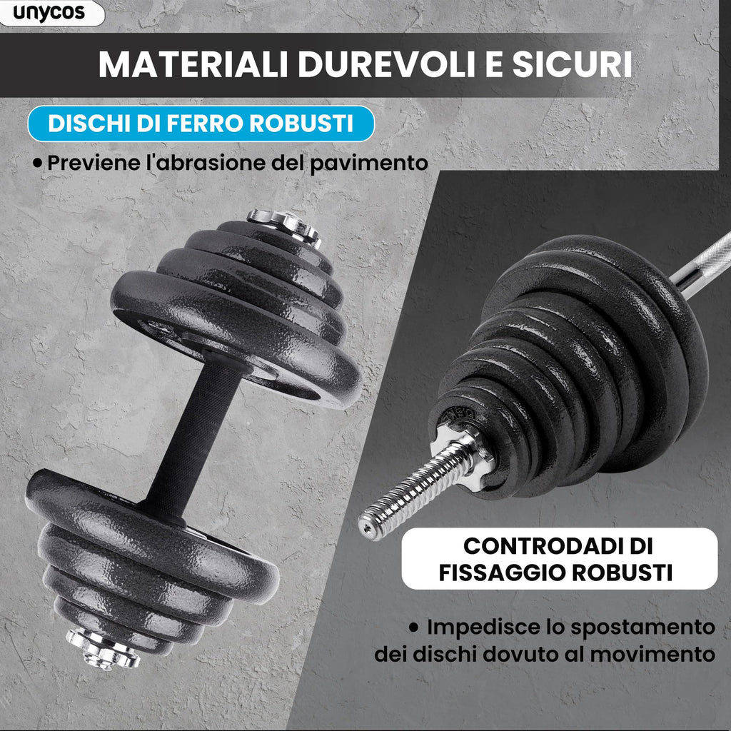unycos - Haltères Réglables avec Disques 15-50 kg【E-Book + Mallette】Paire de Poids avec Barre de Connexion Antidérapante pour Hommes/Femmes, Entraînement, Gym à Domicile, Fitness (Iron Transformer)