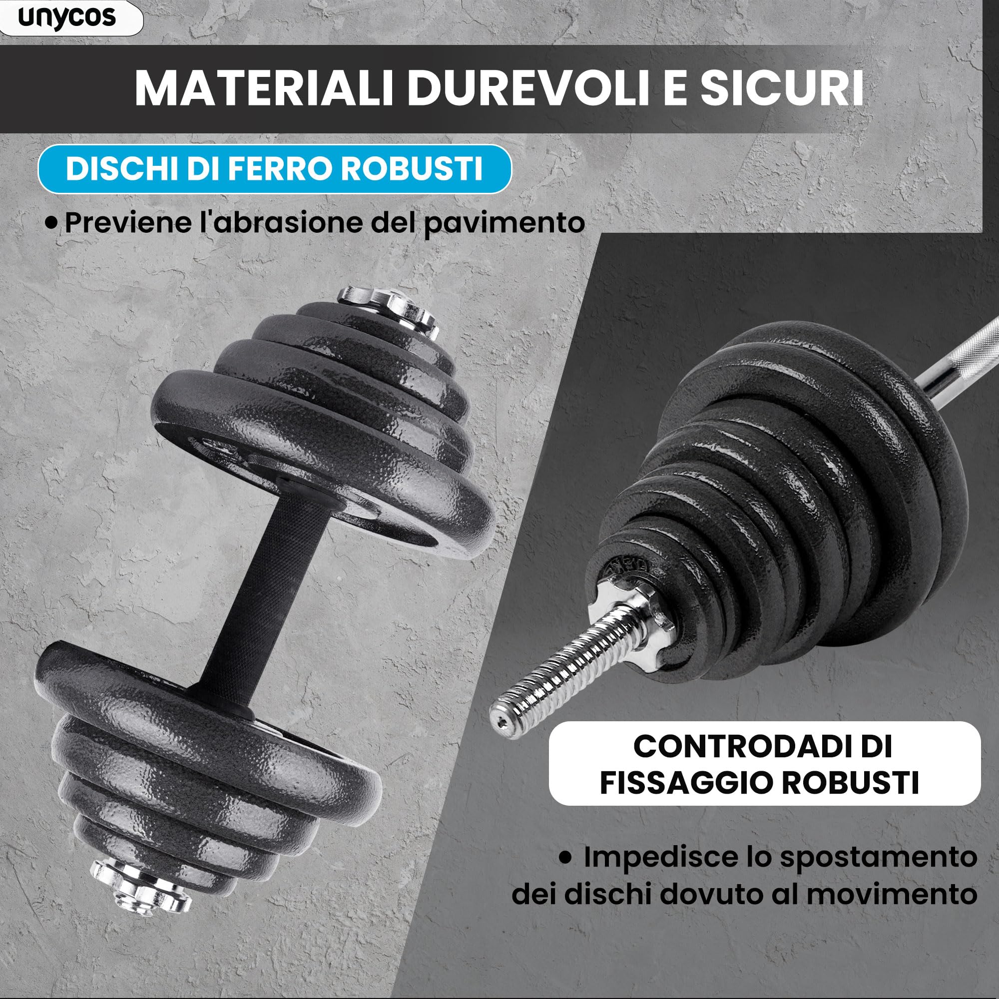 unycos - Haltères Réglables avec Disques 15-50 kg【E-Book + Mallette】Paire de Poids avec Barre de Connexion Antidérapante pour Hommes/Femmes, Entraînement, Gym à Domicile, Fitness (Iron Transformer)