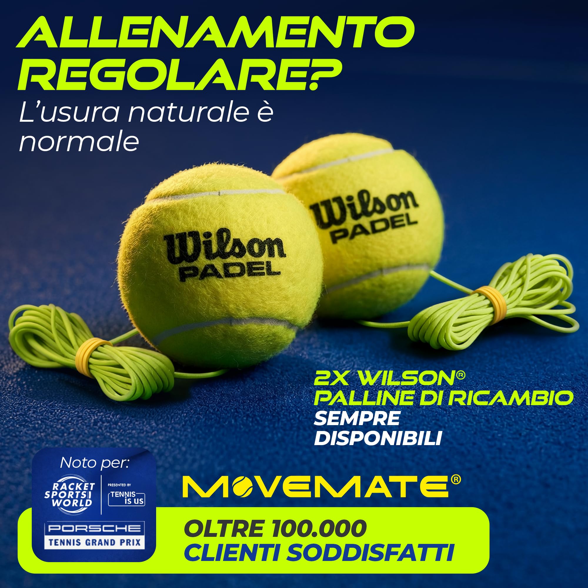 MOVEMATE Dispositivo di Allenamento per Tennis/Padel con Pallina Wilson® | Innovativo Dispositivo Sportivo per Il Tempo Libero per Giocare e Allenarsi all'aperto, in Giardino