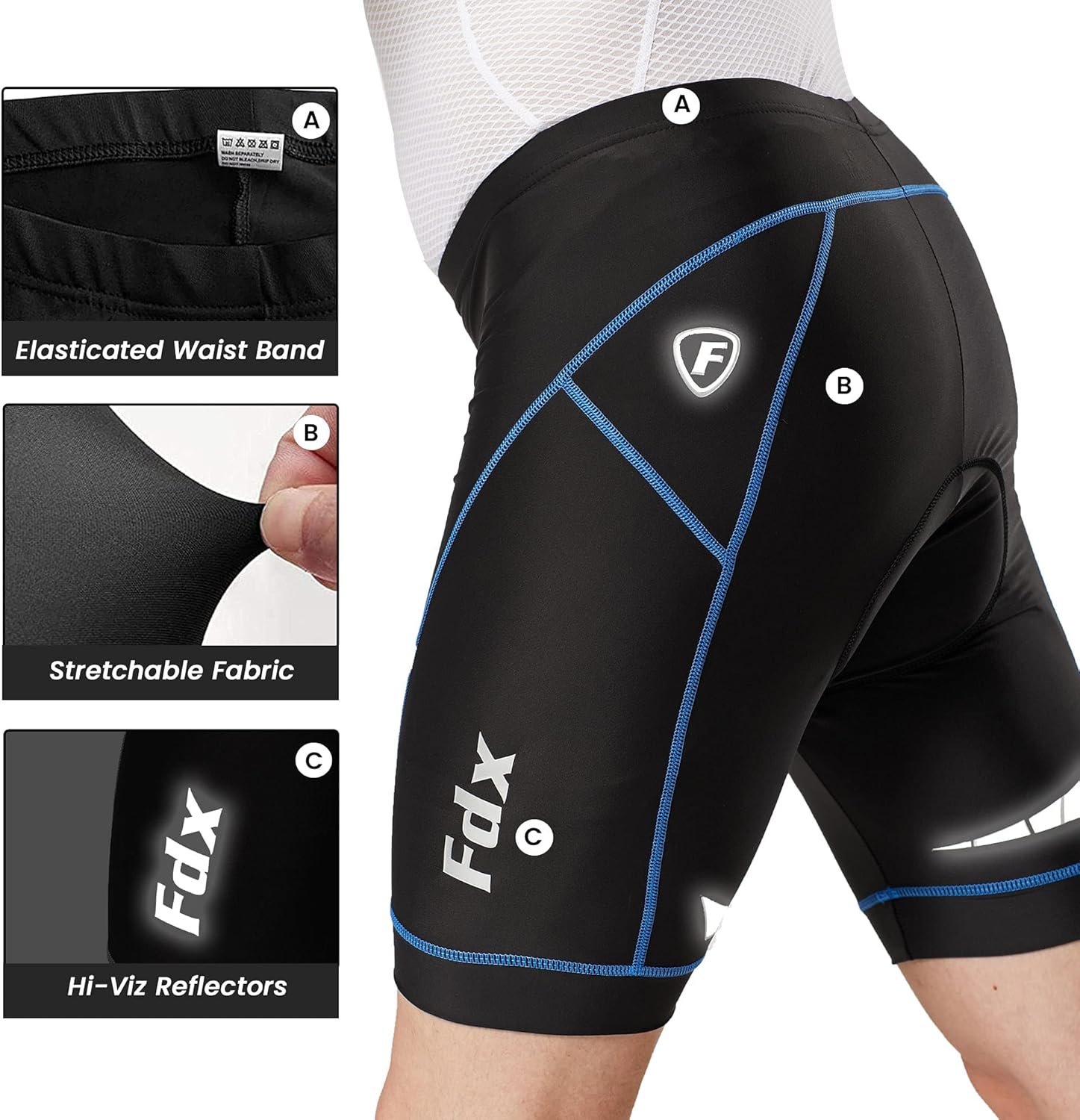 FDX Pantaloncini Ciclismo Uomo Imbottiti 3D, Intimo MTB Traspirante e Asciugatura Rapida, Antiscivolo, Shorts Bici da