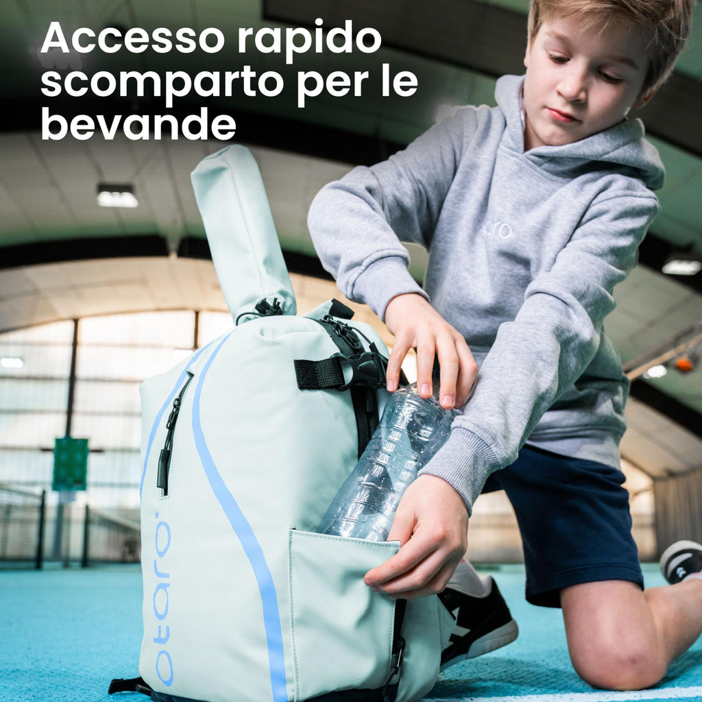 Otaro Zaino tennis bambini | 19 L | Zainetto bambino dai 5 agli 11 anni | Zaino con porta scarpe e porta racchetta tennis bambino | Leggero e riflettente | Zaino sportivo per ragazzi e ragazze