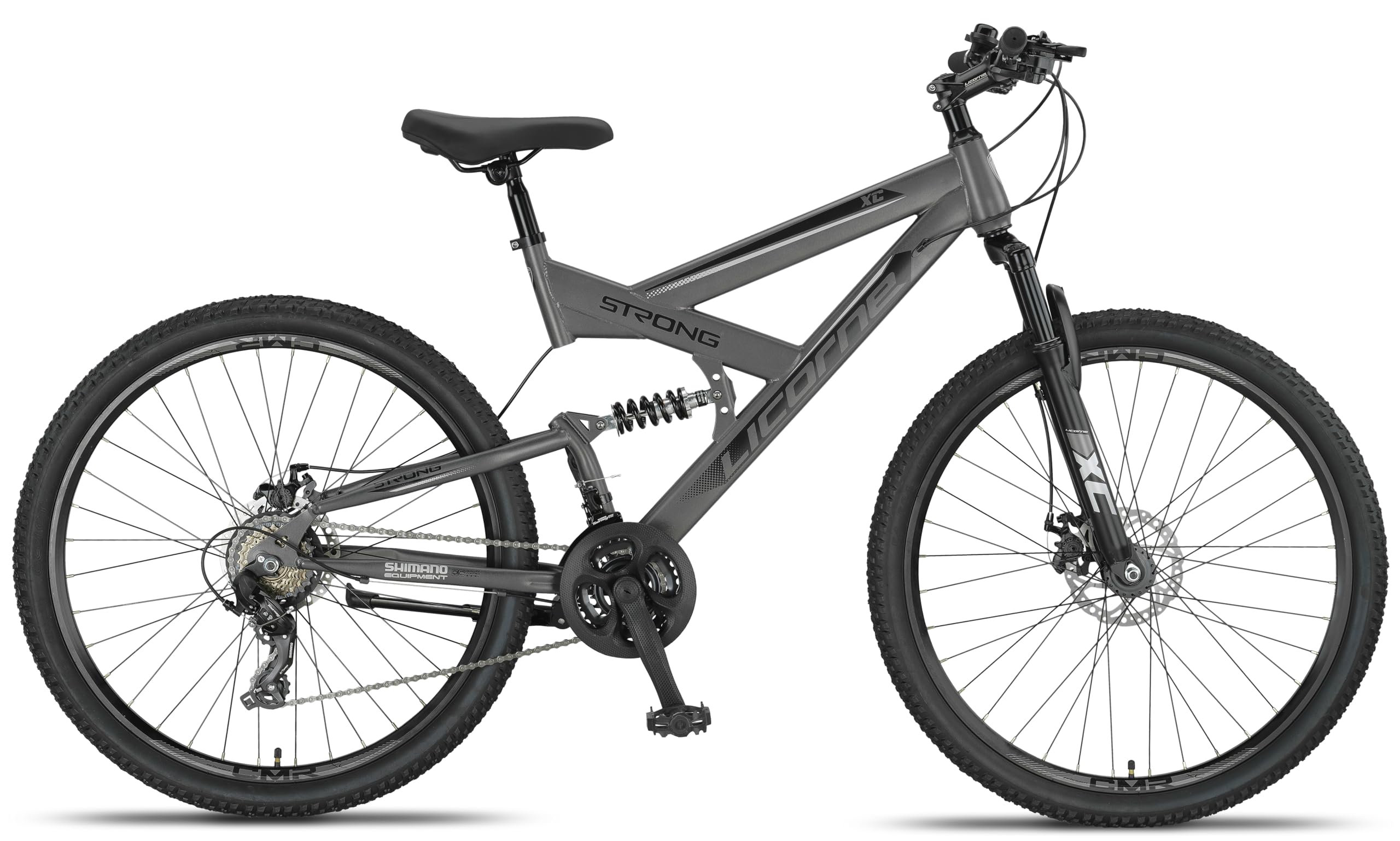 Licorne Bike - VTT Premium Strong 2D 26, 27,5 et 29 pouces, vélo avec freins à disque avant et arrière, 21 vitesses, tout suspendu