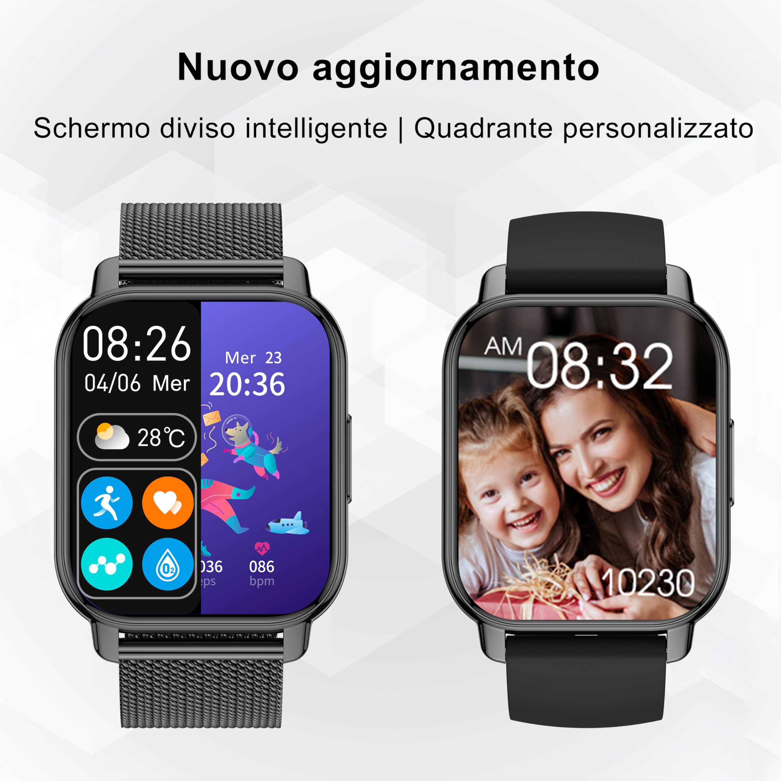 Popglory Smartwatch Uomo Donna Chiamate e Whatsapp, AI Orologio Contapassi 100+ Sports, Assistente, Salute 24/7, Pressione Sanguigna, Cardiofrequenzimetro, SpO2 Sonno, 2 Cinturini per Android iOS