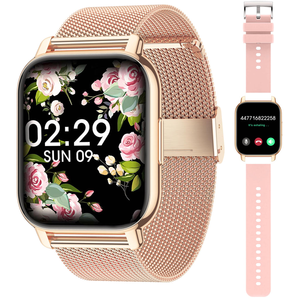 Popglory Smartwatch Uomo Donna Chiamate e Whatsapp, AI Orologio Contapassi 100+ Sports, Assistente, Salute 24/7, Pressione Sanguigna, Cardiofrequenzimetro, SpO2 Sonno, 2 Cinturini per Android iOS