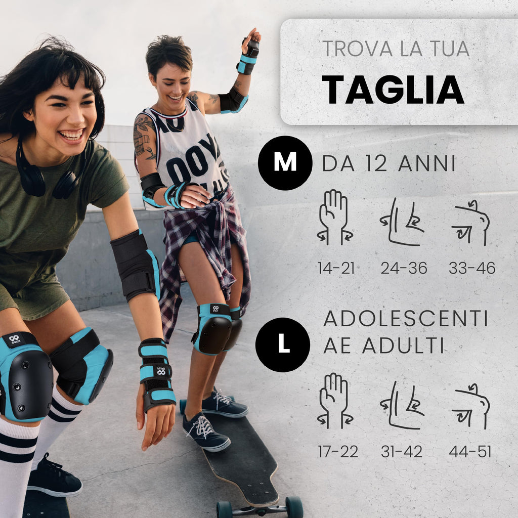 99FLIPS Protezioni Pattini Skateboard Adulto e Giovani - Set di Protezioni da Donna con Ginocchiere e Gomitiere - Protezione Skate