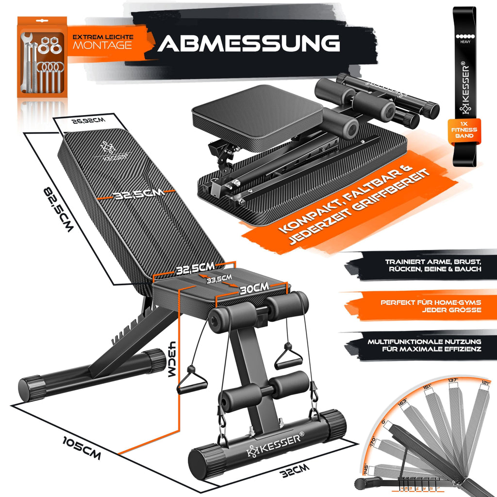 KESSER® Banc de musculation pliable multifonction avec dossier, supporte jusqu'à 500 kg, pour le fitness et l'entraînement