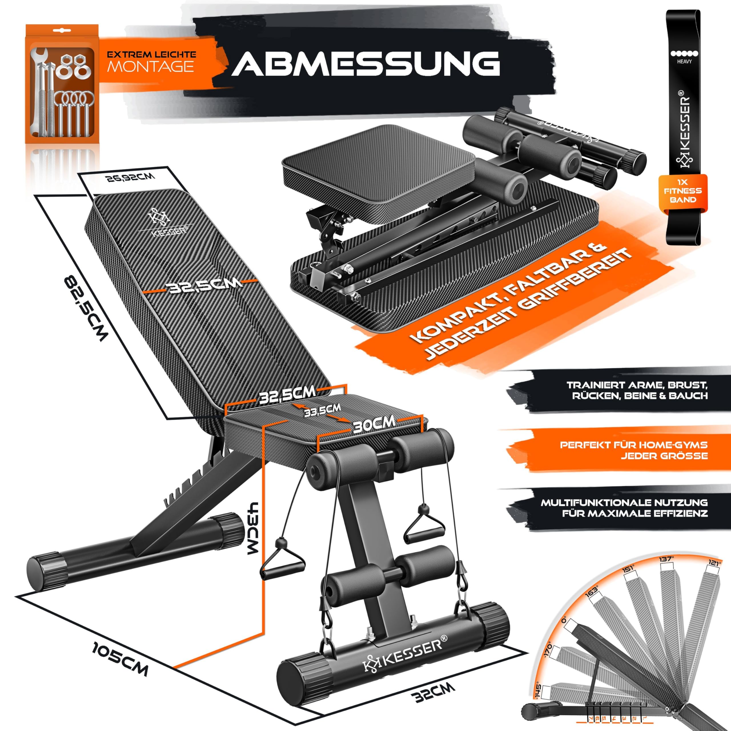KESSER® Banc de musculation pliable multifonction avec dossier, supporte jusqu'à 500 kg, pour le fitness et l'entraînement