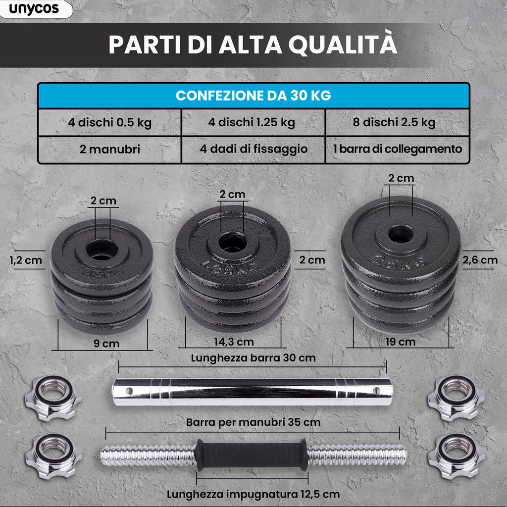 unycos - Haltères Réglables avec Disques 15-50 kg【E-Book + Mallette】Paire de Poids avec Barre de Connexion Antidérapante pour Hommes/Femmes, Entraînement, Gym à Domicile, Fitness (Iron Transformer)
